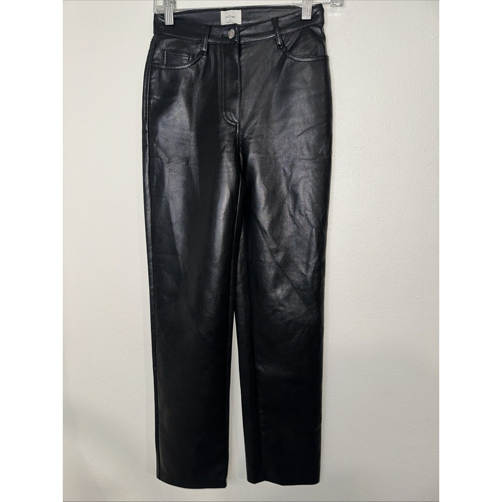 Wilfred Aritzia Melina‎ Faux Vegan Leather Black Straight Leg Pants Women's 0
